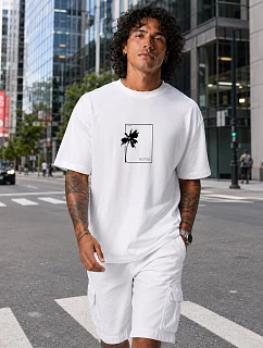 Tshirt męski oversize z nadrukiem bawełniany biały model 22214434 - FashionStreet