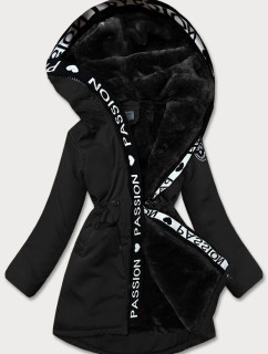 Čierna dámska bunda s kožušinovou podšívkou (B8115-1)