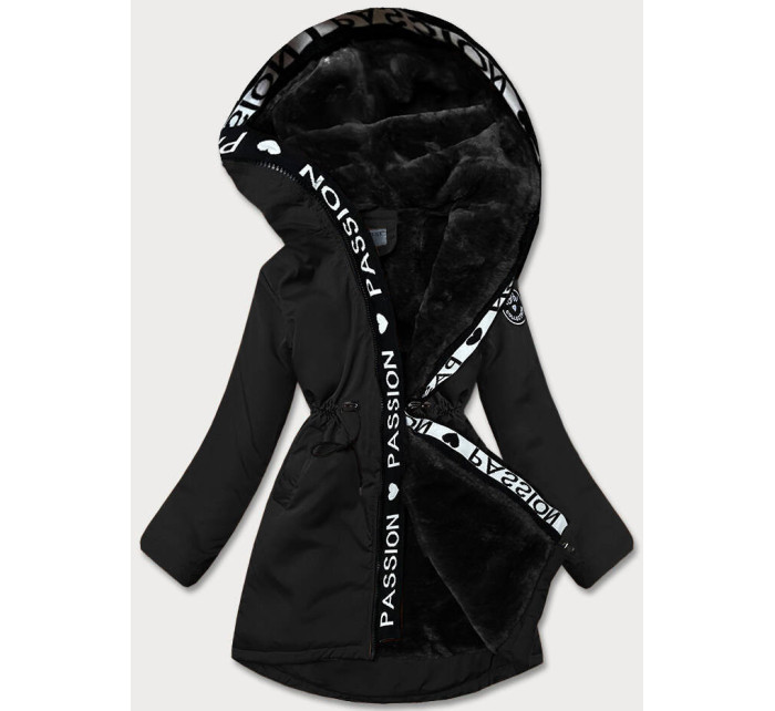 Čierna dámska bunda s kožušinovou podšívkou (B8115-1)