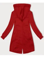 Červená dlouhá dámská rozepínací mikina s kapucí model 21229579 - LHD