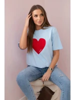 Bavlnená blúzka s potlačou srdca modrá