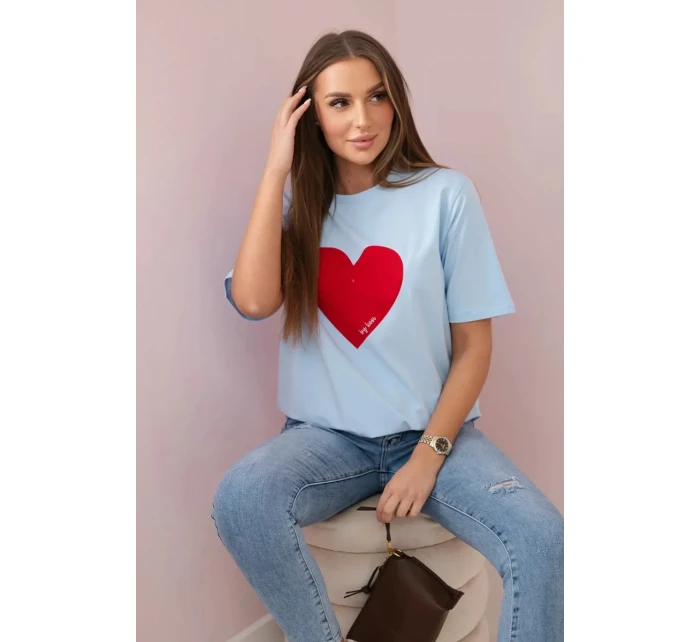 Bavlnená blúzka s potlačou srdca modrá