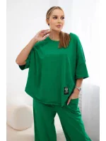Súprava bavlnená blúzka + nohavice zelená