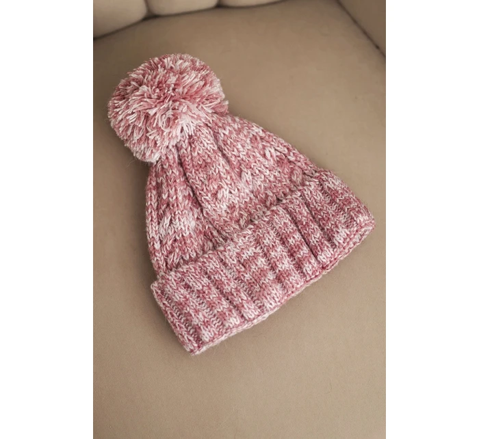 Dámska zimná čiapka s bambulou z vlny K424 svetlo ružová Dámska zimná čiapka s bambulou z vlny K424 svetlo ružová