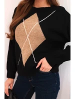 Dámsky geometrický sveter z vlny a alpaky v čiernej farbe Dámsky geometrický sveter z vlny a alpaky v čiernej farbe