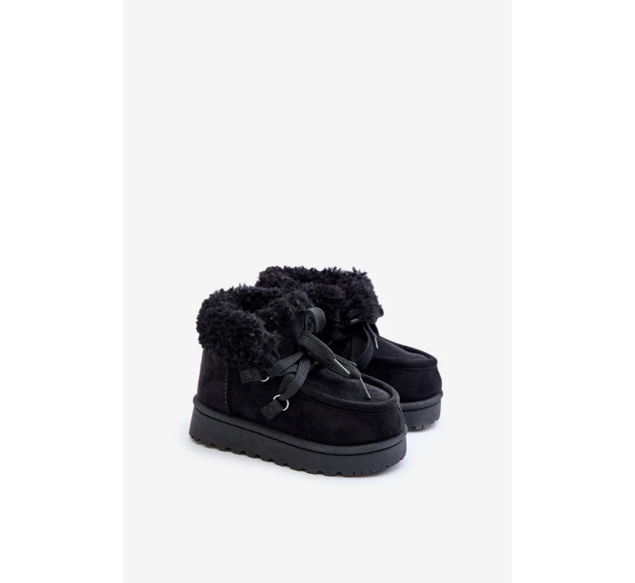 Śniegowce Botki Dziecięce Ocieplane Futerkiem Czarne Adelane Śniegowce Botki Dziecięce Ocieplane Futerkiem Czarne Adelane