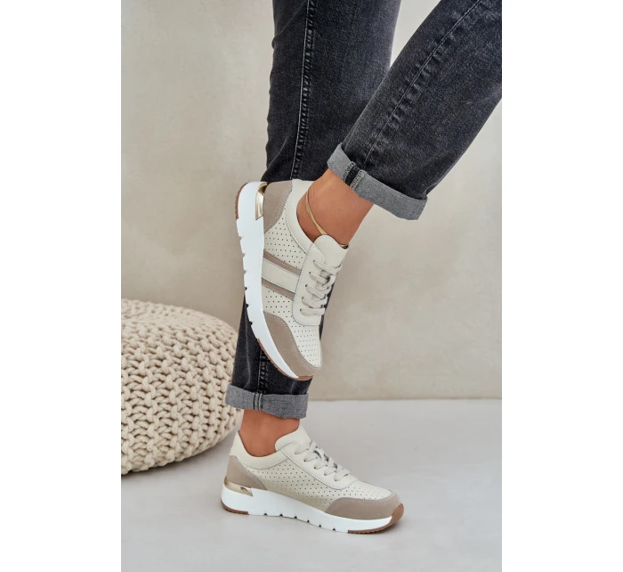 Dámské kožené tenisky na platformě béžové model 21685462 - EVENTO