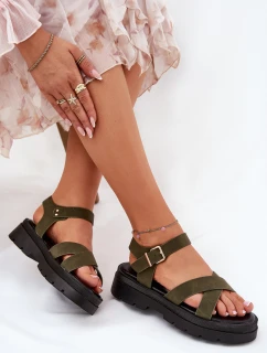 Sandały Damskie Na Platformie Z Eko Skóry Ciemnozielone Gevinniser