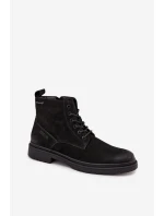 Skórzane Ocieplane Botki Męskie Na Zamek Big Star OO174148 Czarne