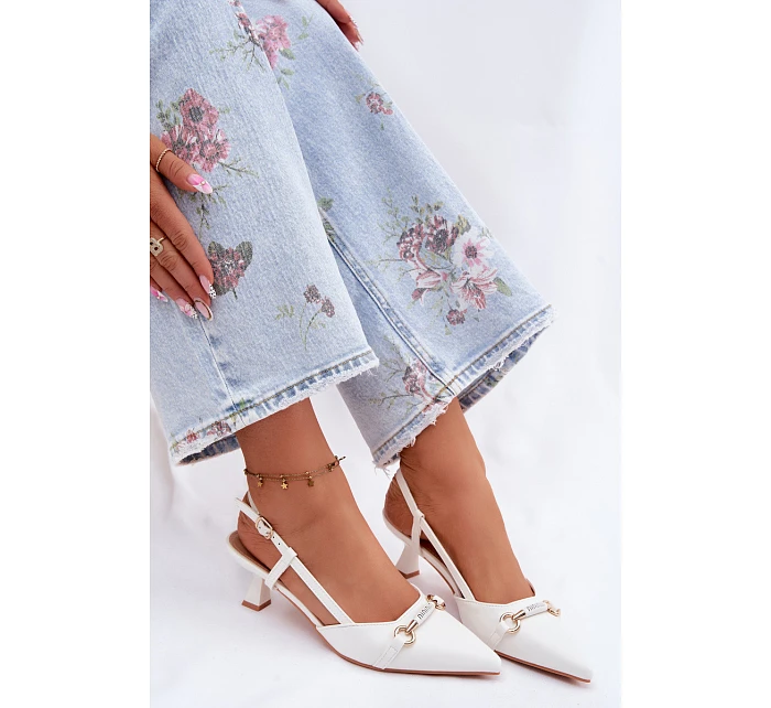 Dámské sandály na podpatku s špičatými špičkami bílé Felessa