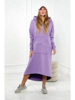 Zateplené šaty s kapucňou fialové