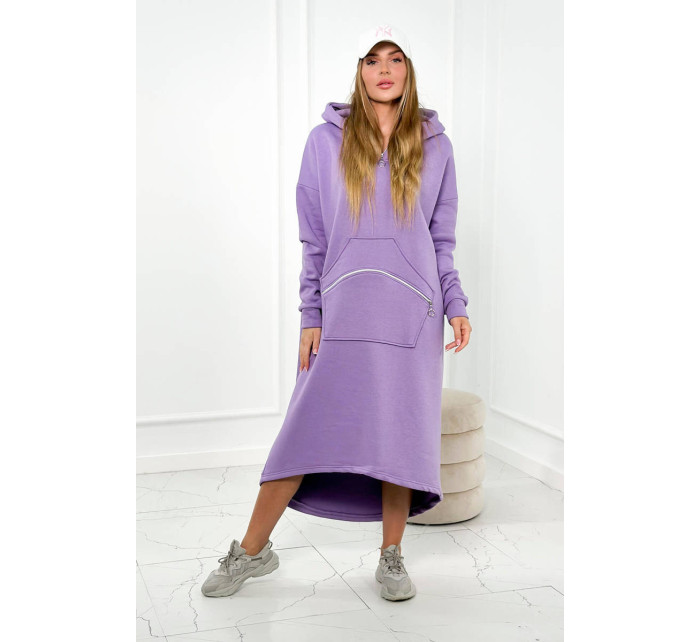 Zateplené šaty s kapucňou fialové