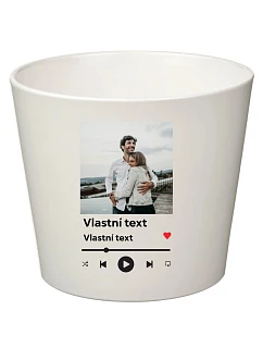 Bílý keramický květináč s vlastním odkazem na oblíbenou písničku - malý
