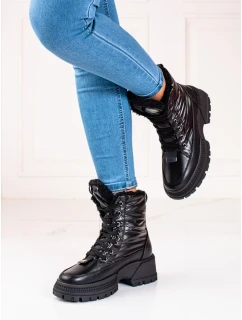 Módne čierne dámske snežnice na plochom podpätku