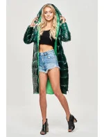 Dámska dlhá zimná bunda s kontrastnou podšívkou zelená (j9-063)