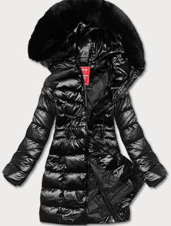 Čierna dámska vypasovaná zimná bunda (2M-032)