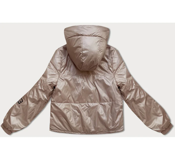 Krátká béžová dámská bunda s kapucí model 18910663 - S'WEST Krátká béžová dámská bunda s kapucí model 18910663 - S'WEST