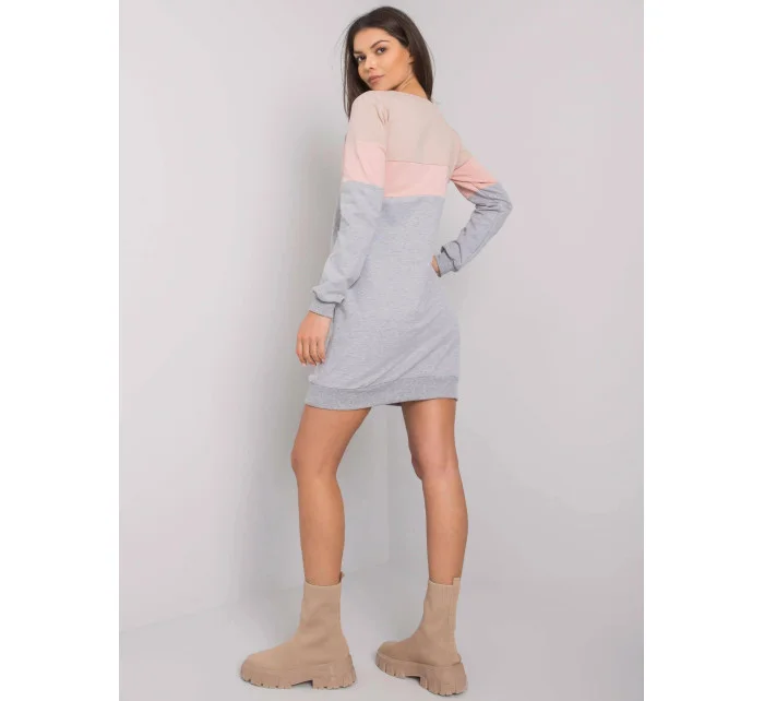 Béžová/ružová/sivá trojfarebná dámska dlhá mikina s vreckami (5869) Béžová/ružová/sivá trojfarebná dámska dlhá mikina s vreckami (5869)