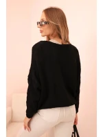 Dámsky sveter s výstrihom do V a gombíkmi čierny