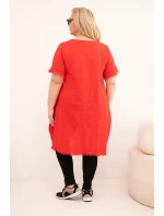 Dámske bavlnené šaty nadmernej veľkosti s dlhším chrbtom a vreckom červené