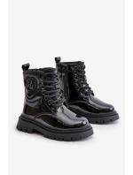 Lakované boty dívčí zateplené kožešinou na zip černé model 21672490 - Boto Lakované boty dívčí zateplené kožešinou na zip černé model 21672490 - Boto