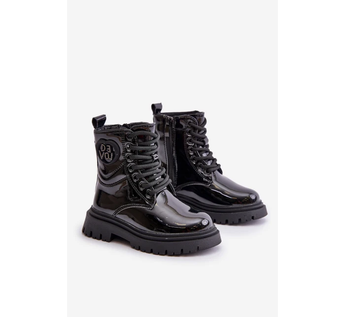 Lakované boty dívčí zateplené kožešinou na zip černé model 21672490 - Boto Lakované boty dívčí zateplené kožešinou na zip černé model 21672490 - Boto