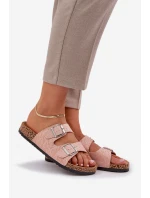 Materiałowe Klapki Na Korkowej Podeszwie Z Klamrami Różowe Atera