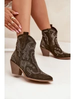 Ocieplane Damskie Botki Kowbojki Ze Zdobieniem Ciemnozielone Lelira Ocieplane Damskie Botki Kowbojki Ze Zdobieniem Ciemnozielone Lelira