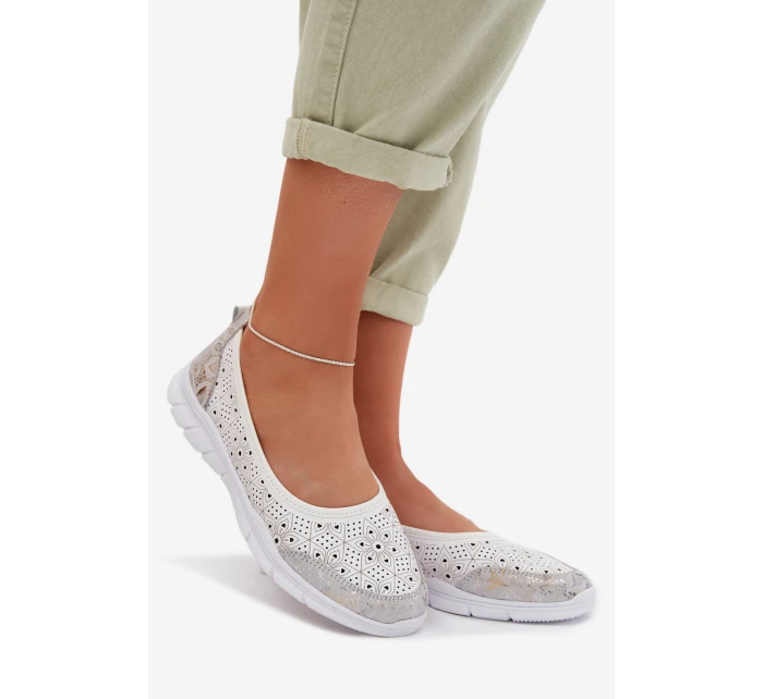 Kožené Ažurové Baleríny S.Barski GR61-5973 Bílé
