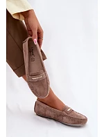 Dámské ploché Mokasíny z přírodního semiše model 22101284 Hnědé - S.Barski