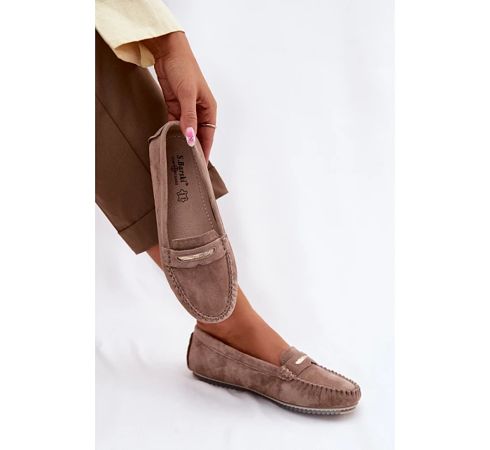 Dámské ploché Mokasíny z přírodního semiše model 22101284 Hnědé - S.Barski