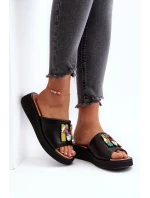 Dámske kožené papuče s čiernym lemovaním Asames