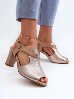 Dámske sandále na vysokom podpätku z ekokože, zlaté Queenmarie