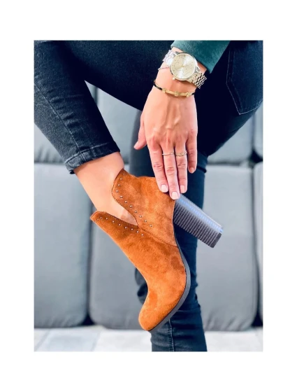 Dámske členkové topánky so stĺpovým podpätkom UK11P Brown Camel - Seastar