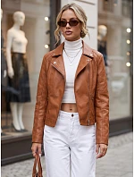 Dámska bunda v štýle Ramones z ekologickej kože, hnedá, FashionStreet TY5731 Dámska bunda v štýle Ramones z ekologickej kože, hnedá, FashionStreet TY5731