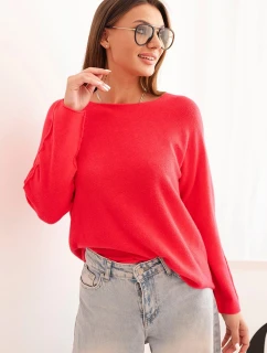 Dámsky viskózový sveter s dlhými rukávmi a okrúhlym výstrihom malinová