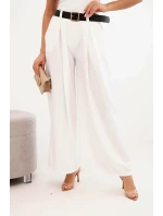 Dámské kalhoty s širokými nohavicemi a ecru páskem ecru