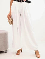 Dámske nohavice so širokými nohavicami a opaskom ecru ecru