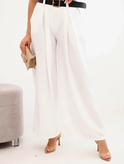 Dámske nohavice so širokými nohavicami a opaskom ecru ecru