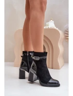 Botki Damskie Ocieplane Na Obcasie Słupku Z Ozdobną Klamrą D&A MR880-085 Czarne