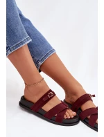 Dámské pantofle s pásky a zlatým přezkou Bordó model 21954639 - Boto