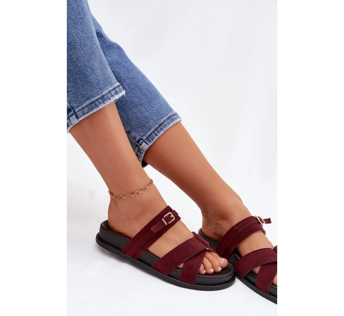 Dámské pantofle s pásky a zlatým přezkou Bordó model 21954639 - Boto