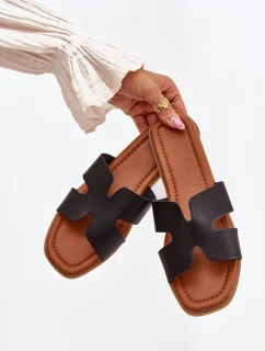 Dámske ploché papuče s výrezmi - čierne