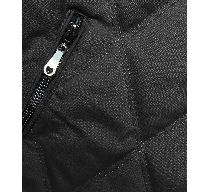 Čierna prešívaná bunda s ozdobnými sťahovacími lemami (16M9085-392)
