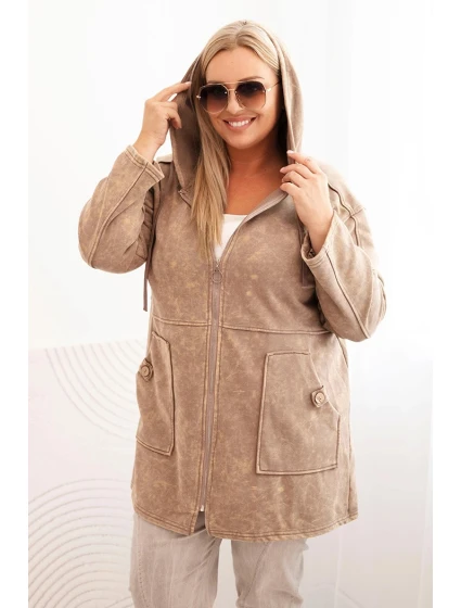 Dámská mikina Plus Size s kapucí a camelová model 21272115 - K-Fashion Dámská mikina Plus Size s kapucí a camelová model 21272115 - K-Fashion