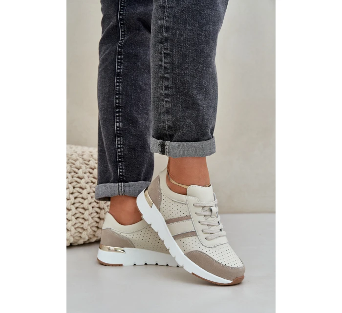 Dámské kožené tenisky na platformě béžové model 21685462 - EVENTO