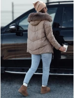 Dámská zimní bunda prošívaná s kapucí tmavě béžová Dstreet model 21980910 - FashionStreet