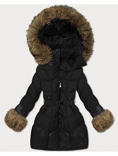 Černá dámská prošívaná bunda pro přechodné období s kožešinou model 21486688 - J.STYLE