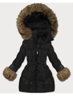 Čierna dámska prechodná prešívaná bunda s kožušinou J Style (5M3357-392)