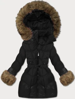 Černá dámská prošívaná bunda pro přechodné období s kožešinou model 21486688 - J.STYLE